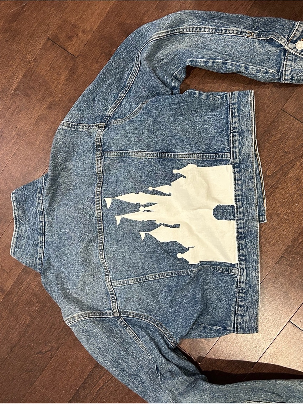 Women’s Blue Denim Jacket with White Castle Graphic